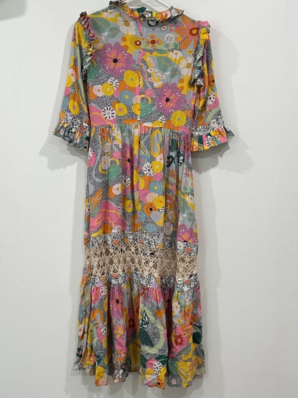 CeliaB Multicolor Floral Crochet-Trim Midi Dress with Ruffle Accents - Picture 8 of 14